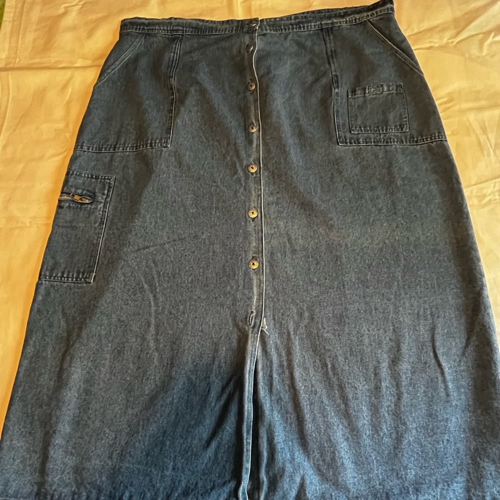 Women's AJS Denimwear blue denim front-button skirt -24